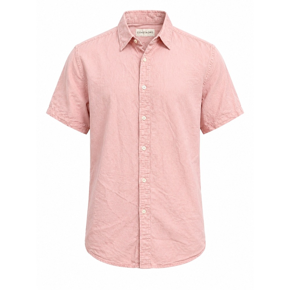 Coastaoro Mens XL Short Sleeve Button Down Shirt Salmon Pink Textured Casual